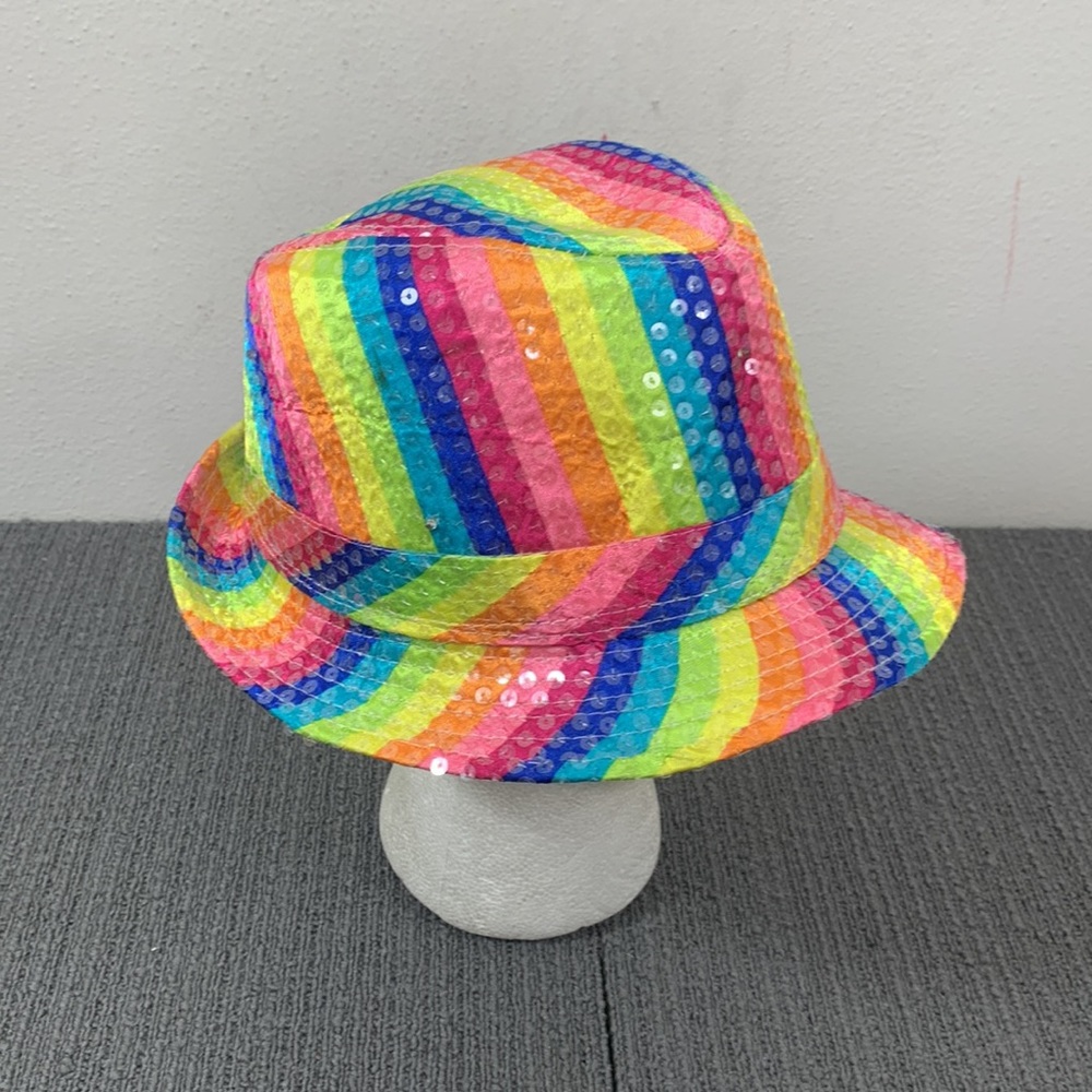 FlashingBlinkyLights FBL Fedora Hat Womens OS Rainbow Sequined Trilby Cap 3599
